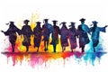 Silhouette of rejoicing graduates Royalty Free Stock Photo