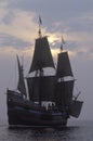 Silhouette of a replica of Mayflower II, Plymouth, Massachusetts