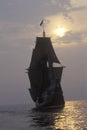 Silhouette of a replica of Mayflower II, Plymouth, Massachusetts