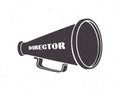 Silhouette of retro megaphone with word director. Vector illustration. Vintage hand loud speaker.