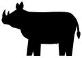 Silhouette of a rhino standing on isolated white background. Rhinoceros Royalty Free Stock Photo