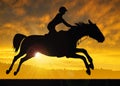 Silhouette of a rider on a running horse Royalty Free Stock Photo