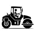 Silhouette of a road roller with a driver. The vehicle features large cylindrical rollers Royalty Free Stock Photo