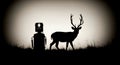 Silhouette of a robot and a deer in a field Royalty Free Stock Photo