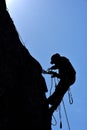 Silhouette of a rock climber hanging on the wall Royalty Free Stock Photo