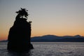 Silhouette of a rock on the ocean