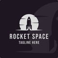 silhouette rocket space at the moon logo vintage vector illustration template icon graphic design. spaceship sign or symbol for