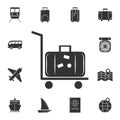 silhouette of rolling luggage trolly or cart with luggage on it icon. Detailed set of travel icons. Premium graphic design. One of Royalty Free Stock Photo