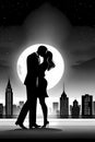 Silhouette of romantic couple kissing in the moonlight Royalty Free Stock Photo