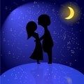 Silhouette of romantic couple at night. Vector illustration of l Royalty Free Stock Photo
