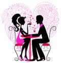 Silhouette of the romantic couple over heart