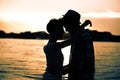 Silhouette of romantic couple in sunset