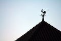 Silhouette of a rooster weather vane on the roof