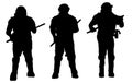 Silhouette of Row of Anti-Riot Special Police Squad Members in Full Gear with Batons