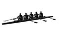 Silhouette of a rowing team in a boat, black and white Royalty Free Stock Photo