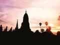 Silhouette ruin old temple at historical park Thailand. Royalty Free Stock Photo