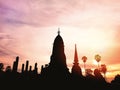 Silhouette ruin old temple at historical park Thailand. Royalty Free Stock Photo