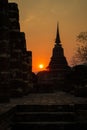 Silhouette of ruin pagoda at Sukhothai Historical Park Royalty Free Stock Photo