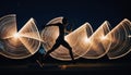 Silhouette Runner in Light Trails at Night Royalty Free Stock Photo
