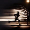 Silhouette of runner with motion blur on night street Royalty Free Stock Photo