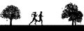 Silhouette Runners Or Joggers Running In The Park Royalty Free Stock Photo