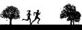 Silhouette Runners Jogging or Running In The Park Royalty Free Stock Photo