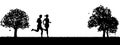 Silhouette Runners Jogging or Running In The Park Royalty Free Stock Photo