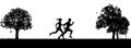 Silhouette Runners Jogging or Running In The Park Royalty Free Stock Photo