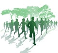 Silhouette of runners in a park