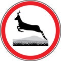 Silhouette of a running deer. Road sign