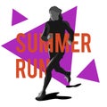 Silhouette of a running girl athlete on the background of triangles