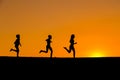 Silhouette of running kids against sunset Royalty Free Stock Photo