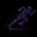 Silhouette of a running polygonal man from lines. Blue and violet gradient. It shatters into fragments. Royalty Free Stock Photo