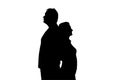 Silhouette of sad man and woman in a quarrel, isolated on a white bac