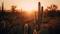 Silhouette of saguaro cactus in arid sunset wilderness, tranquil beauty generated by AI Royalty Free Stock Photo