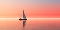 Silhouette of sailboat on the sea at sunset. Minimalist sailing background. Royalty Free Stock Photo