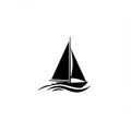 Silhouette of a sailboat on stylized waves. The boat features two sails, a mainsail and a Royalty Free Stock Photo