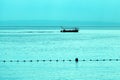 Silhouette of sailing boat at Kvarner bay of Adriatic sea in summer morning Royalty Free Stock Photo