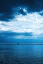 Silhouette of sailing boat at Kvarner bay of Adriatic sea in summer morning Royalty Free Stock Photo
