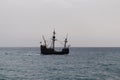 Santa Cruz - Silhouette of sailing boat ship on the majestic Atlantic Ocean seen from Praia Santa Cruz, Madeira island Royalty Free Stock Photo