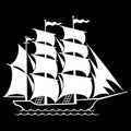 Silhouette of a sailing old ship, sailboat logo