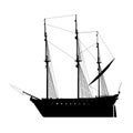 Silhouette of a sailing ship isolated on a white background. Side view. Vector illustration Royalty Free Stock Photo