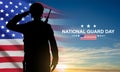 Silhouette of saluting soldier with USA flag on a background the sunset or the sunrise Royalty Free Stock Photo