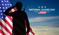 Silhouette of saluting soldier with USA flag on a background the sunset or the sunrise Royalty Free Stock Photo