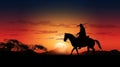 Silhouette of samurai riding horse Royalty Free Stock Photo