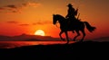Silhouette of samurai riding horse Royalty Free Stock Photo