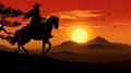 Silhouette of samurai riding horse at sunset Royalty Free Stock Photo