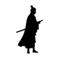 Silhouette Samurai warrior with katana sword.