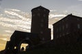 Silhouette of Sandomierska Tower in front of sunset