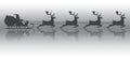Silhouette of Santa Claus flying with the sleigh and his reindeer on Christmas background Royalty Free Stock Photo